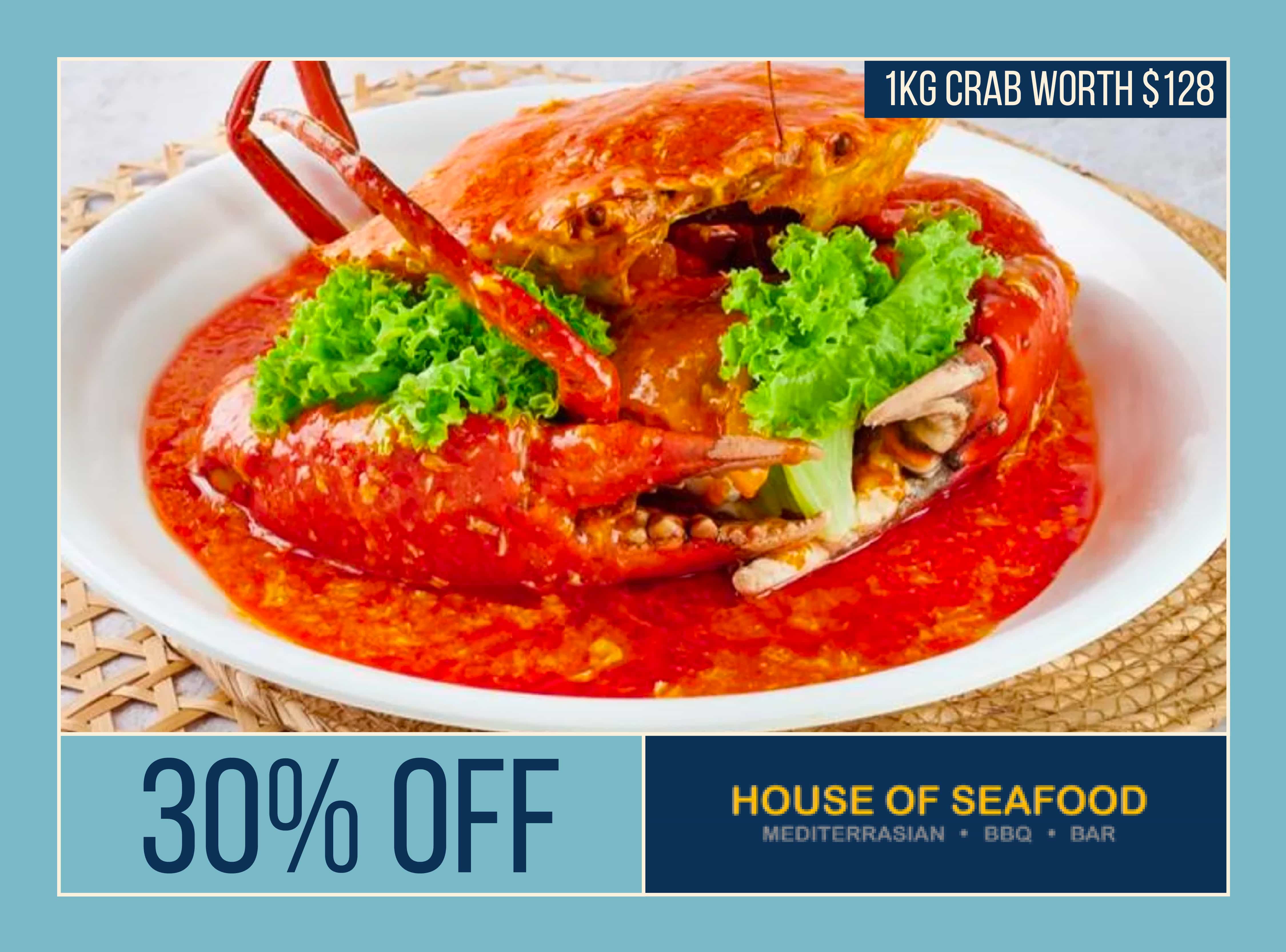 30% Off 1kg Crab @ House of Seafood (Riverwalk) Worth $128